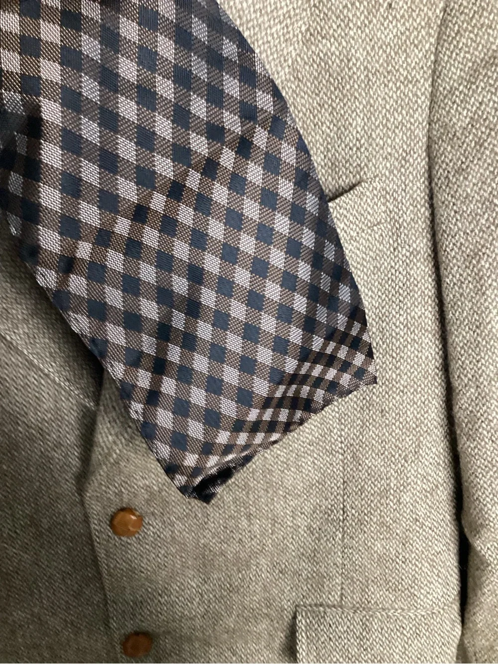 Vintage Taupe Herringbone Sport Coat with Notch Lapel 40R